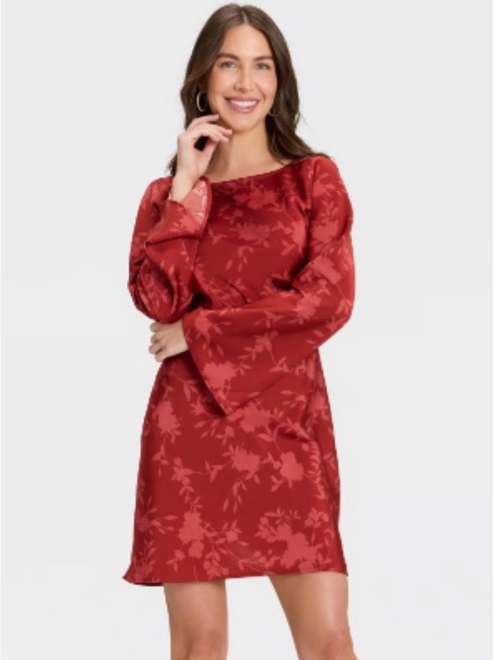 a new day Red Floral Bell-Sleeve Shift Mini Dress